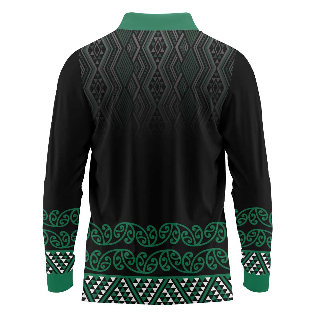 Maori Taniko Patterns Long Sleeve Polo Shirt Pounamu Niho Taniwha Mix Paatiki Motifs LT7 - Polynesian Pride