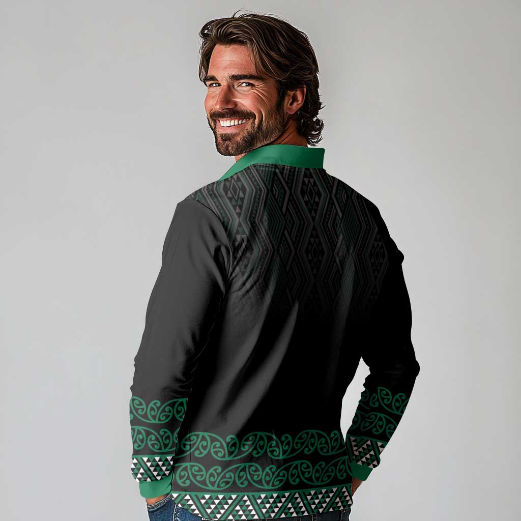 Maori Taniko Patterns Long Sleeve Polo Shirt Pounamu Niho Taniwha Mix Paatiki Motifs LT7 - Polynesian Pride