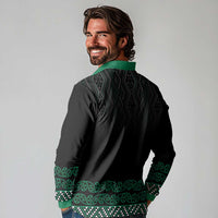Maori Taniko Patterns Long Sleeve Polo Shirt Pounamu Niho Taniwha Mix Paatiki Motifs LT7 - Polynesian Pride
