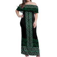 Maori Taniko Patterns Off Shoulder Maxi Dress Pounamu Niho Taniwha Mix Paatiki Motifs