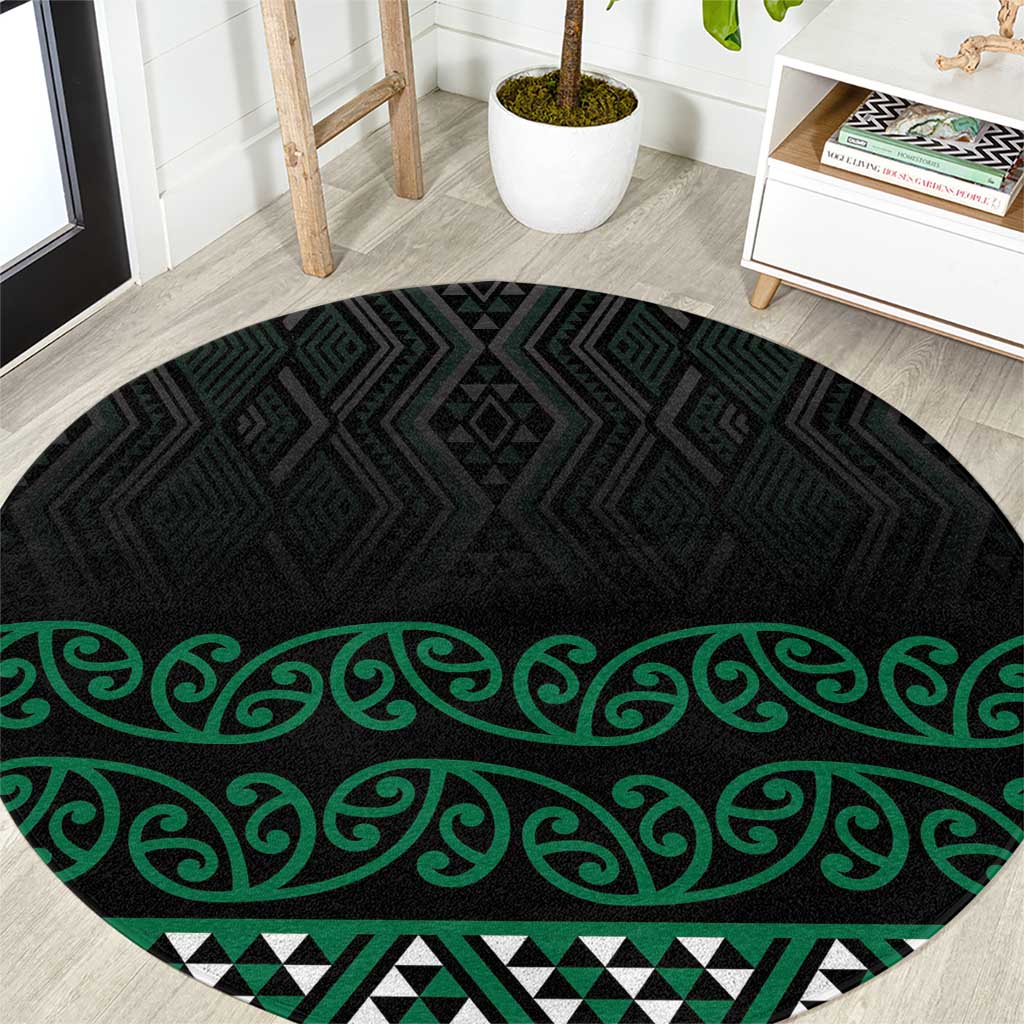 Maori Taniko Patterns Round Carpet Pounamu Niho Taniwha Mix Paatiki Motifs LT7 Green - Polynesian Pride
