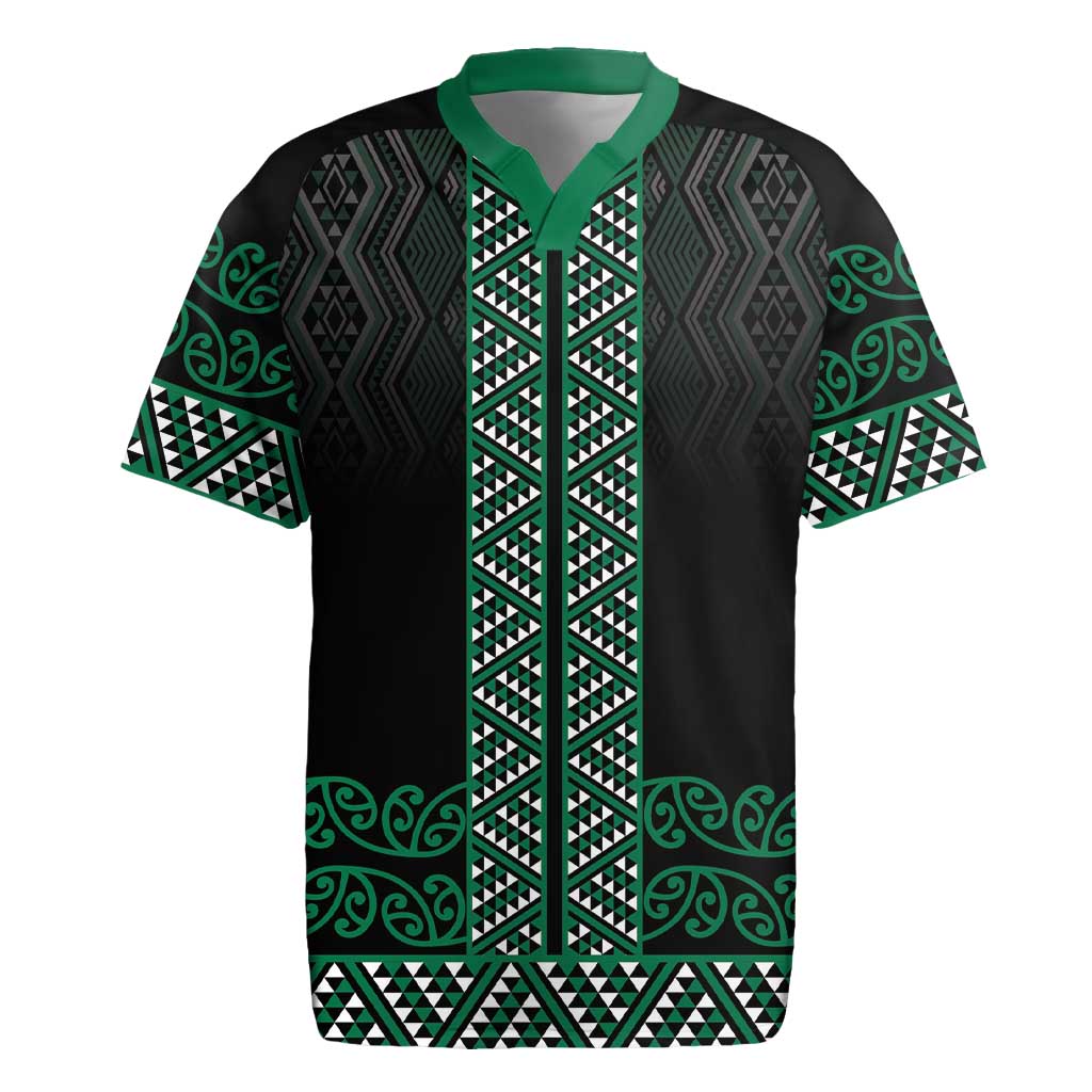 Maori Taniko Patterns Rugby Jersey Pounamu Niho Taniwha Mix Paatiki Motifs
