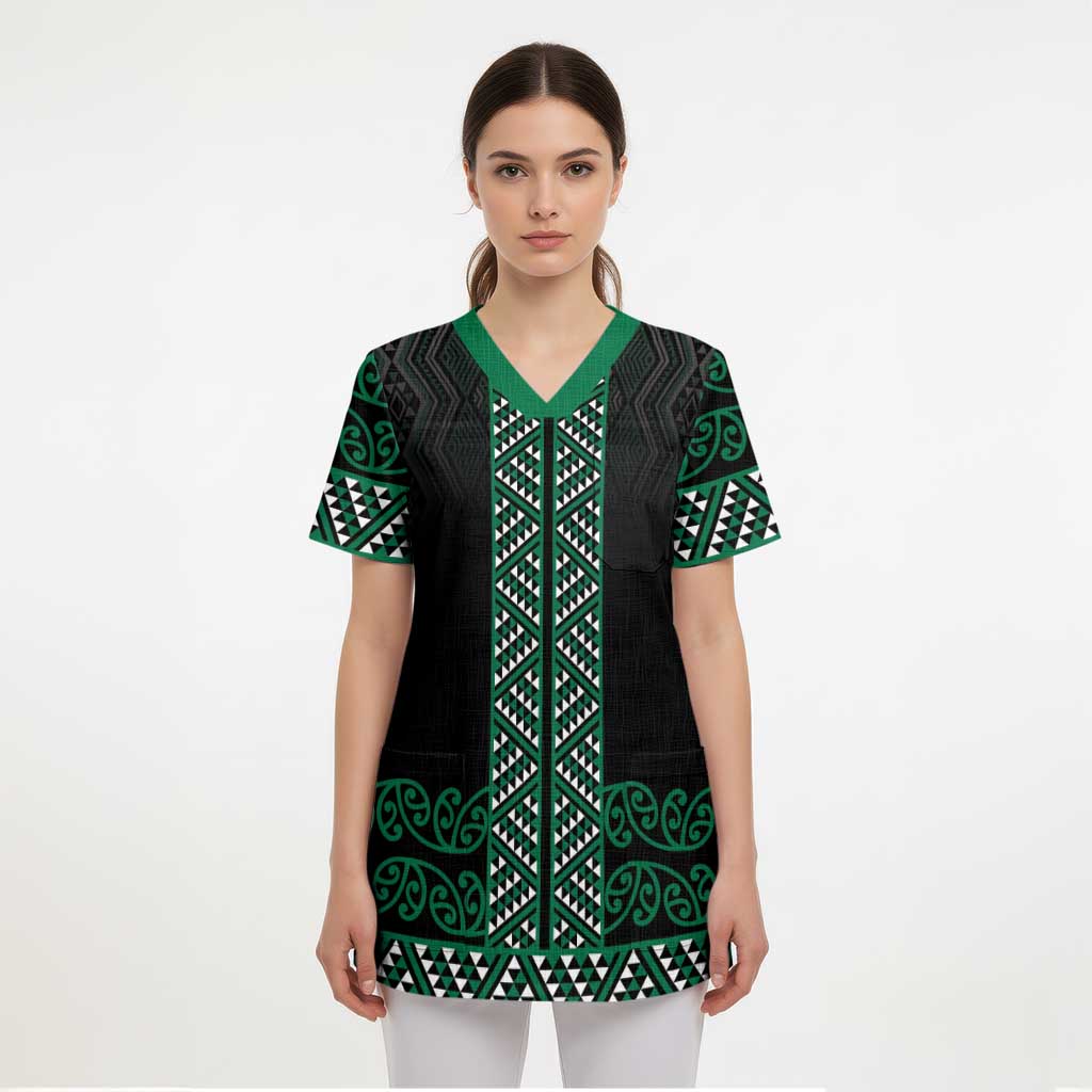 Maori Taniko Patterns Scrub Top Pounamu Niho Taniwha Mix Paatiki Motifs - Polynesian Pride