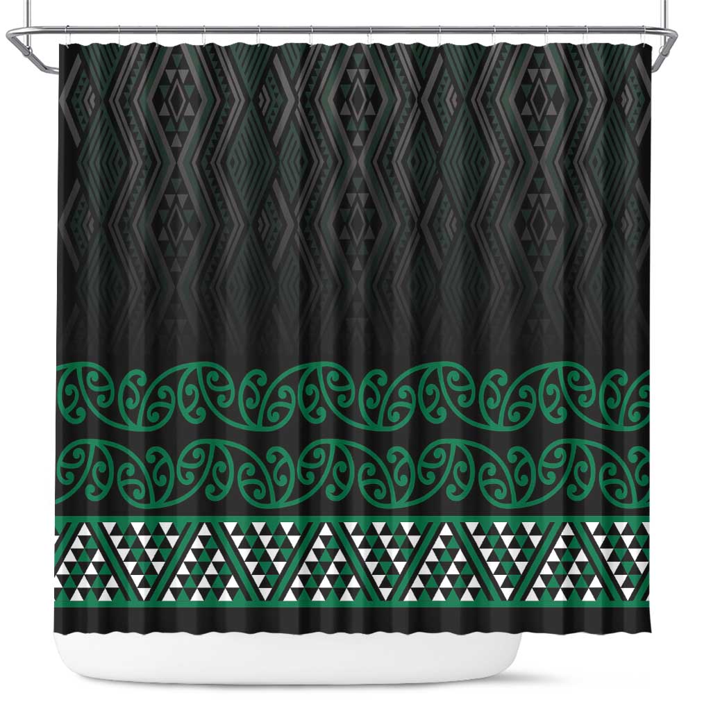 Maori Taniko Patterns Shower Curtain Pounamu Niho Taniwha Mix Paatiki Motifs LT7 Green - Polynesian Pride