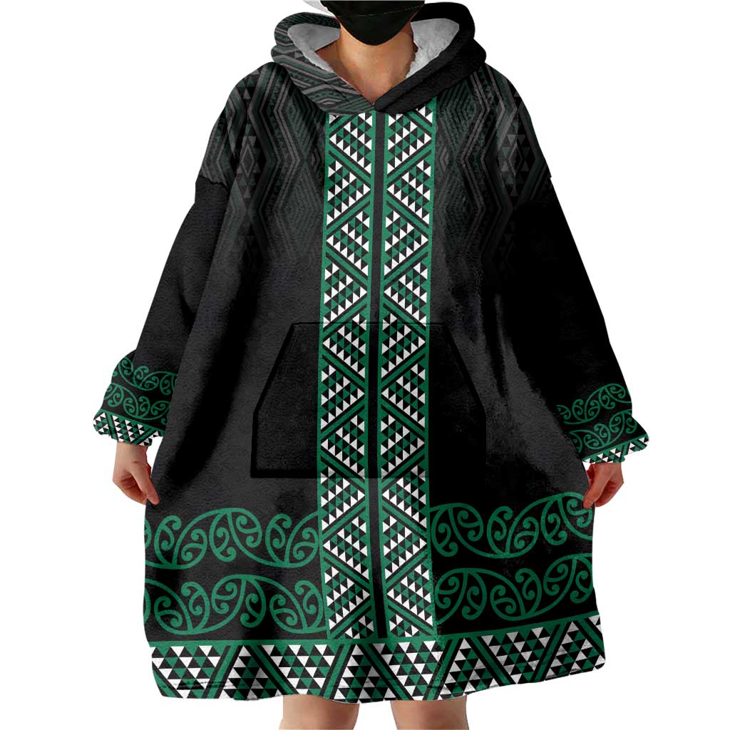 Maori Taniko Patterns Wearable Blanket Hoodie Pounamu Niho Taniwha Mix Paatiki Motifs