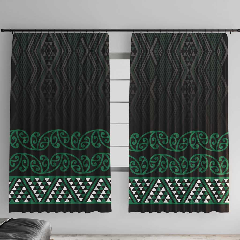 Maori Taniko Patterns Window Curtain Pounamu Niho Taniwha Mix Paatiki Motifs LT7 With Hooks Green - Polynesian Pride