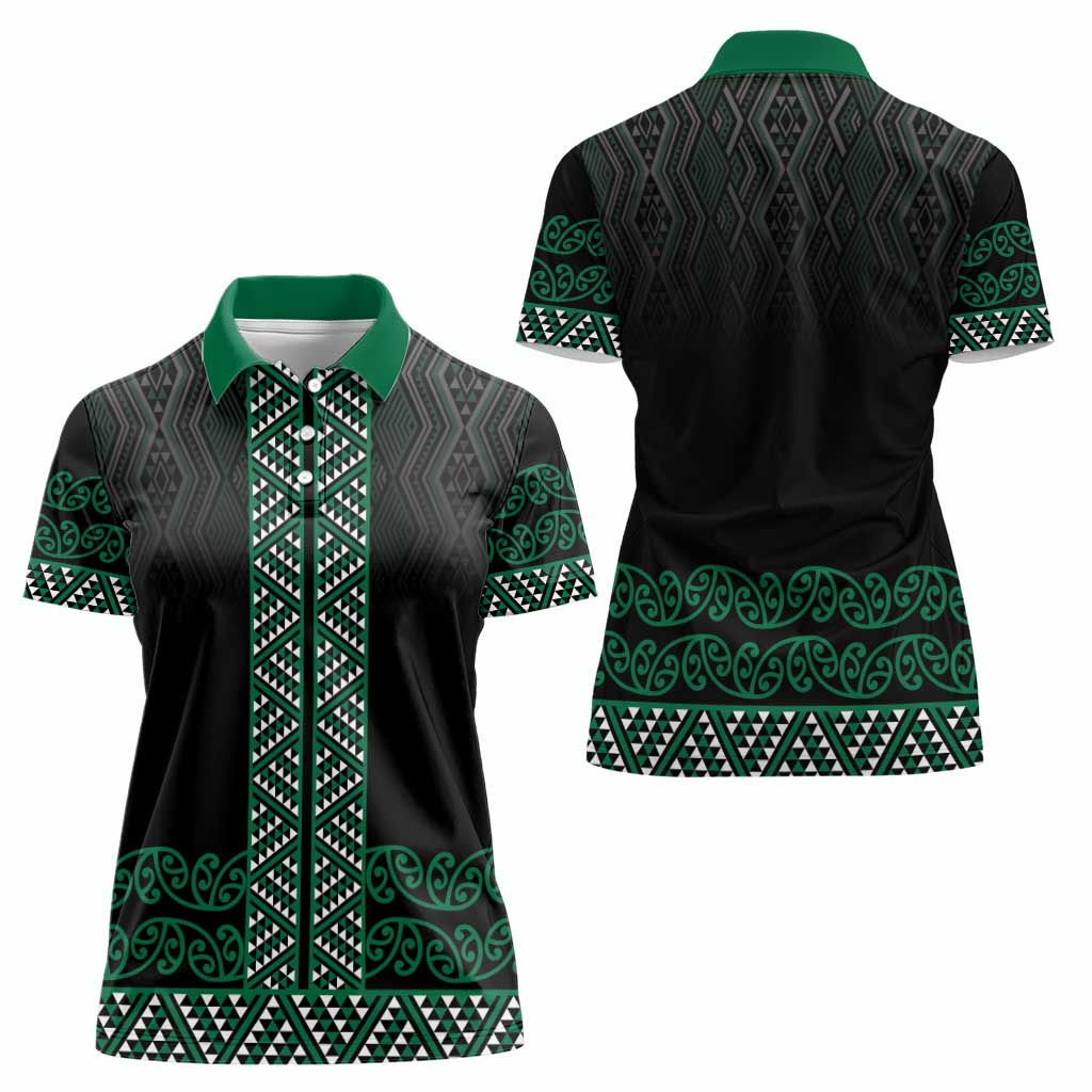 Maori Taniko Patterns Women Polo Shirt Pounamu Niho Taniwha Mix Paatiki Motifs