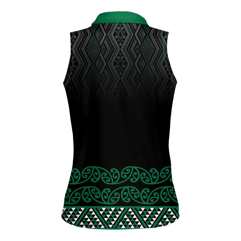 Maori Taniko Patterns Women Sleeveless Polo Shirt Pounamu Niho Taniwha Mix Paatiki Motifs