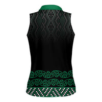 Maori Taniko Patterns Women Sleeveless Polo Shirt Pounamu Niho Taniwha Mix Paatiki Motifs