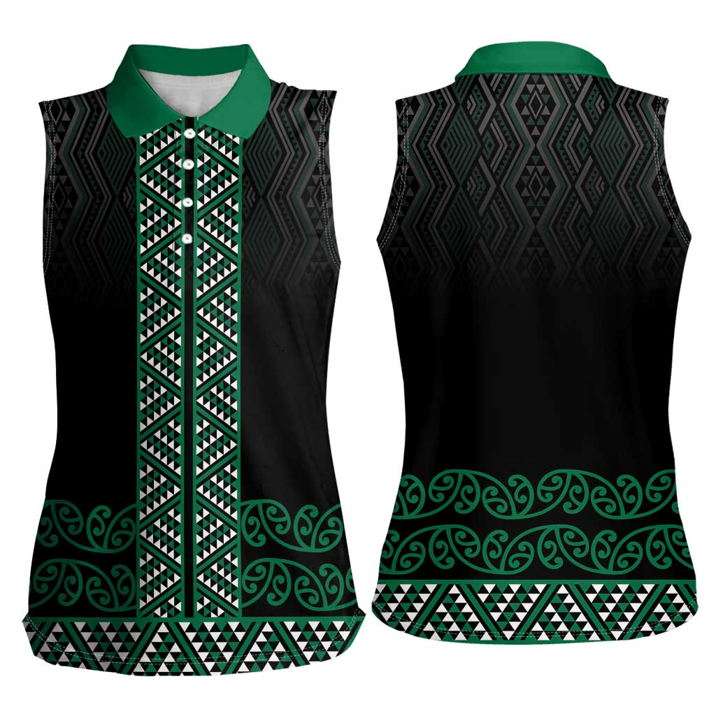 Maori Taniko Patterns Women Sleeveless Polo Shirt Pounamu Niho Taniwha Mix Paatiki Motifs
