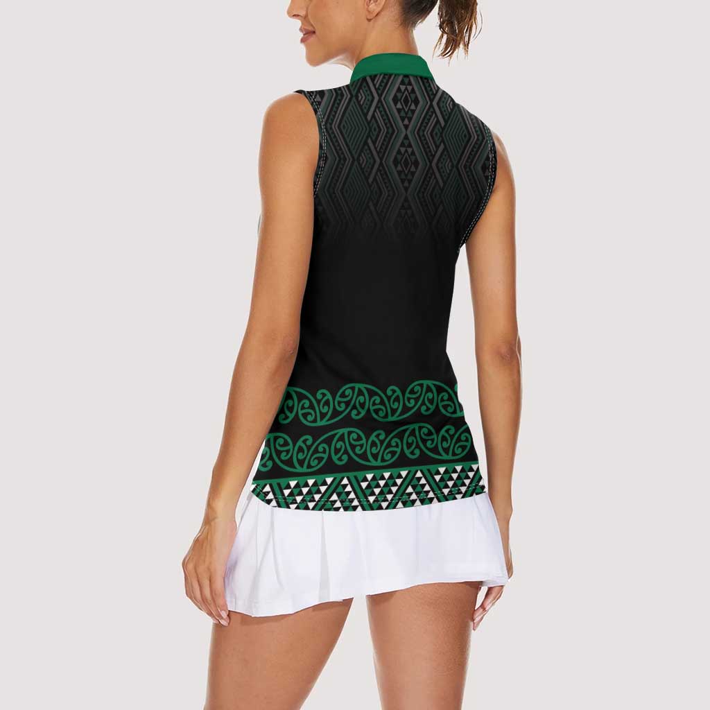 Maori Taniko Patterns Women Sleeveless Polo Shirt Pounamu Niho Taniwha Mix Paatiki Motifs