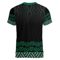 Maori Taniko Patterns Women V-Neck T-Shirt Pounamu Niho Taniwha Mix Paatiki Motifs