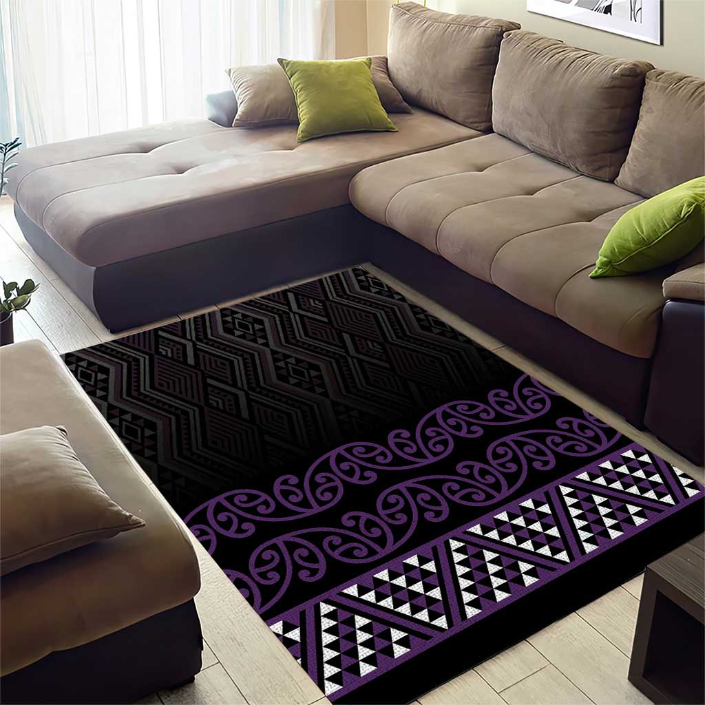 Maori Taniko Patterns Area Rug Purple Niho Taniwha Mix Paatiki Motifs