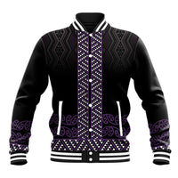 Maori Taniko Patterns Baseball Jacket Purple Niho Taniwha Mix Paatiki Motifs