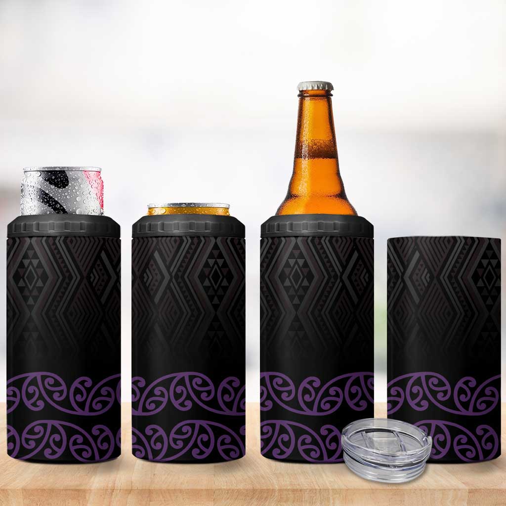 Maori Taniko Patterns 4 in 1 Can Cooler Tumbler Purple Niho Taniwha Mix Paatiki Motifs