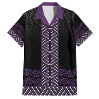 Maori Taniko Patterns Family Matching Long Sleeve Bodycon Dress and Hawaiian Shirt Purple Niho Taniwha Mix Paatiki Motifs