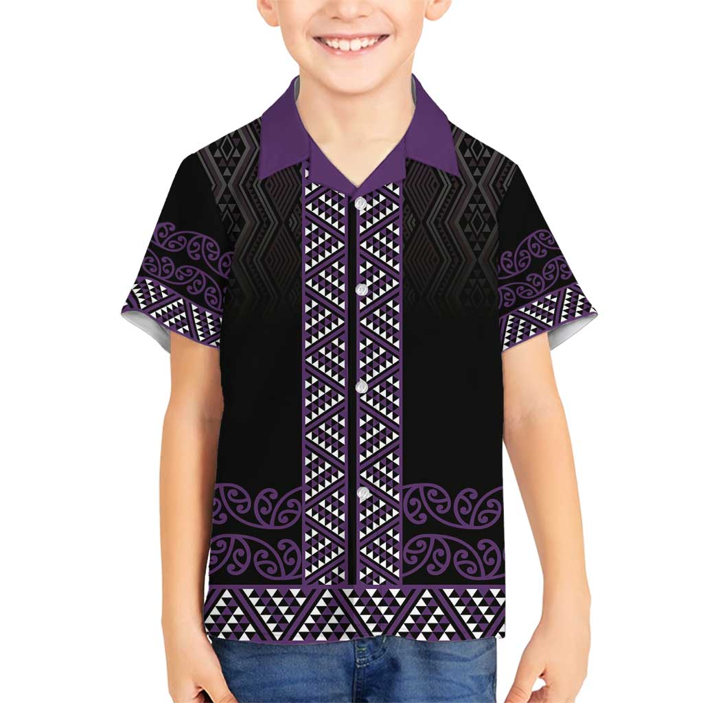 Maori Taniko Patterns Family Matching Long Sleeve Bodycon Dress and Hawaiian Shirt Purple Niho Taniwha Mix Paatiki Motifs