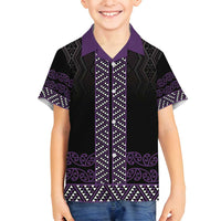 Maori Taniko Patterns Family Matching Long Sleeve Bodycon Dress and Hawaiian Shirt Purple Niho Taniwha Mix Paatiki Motifs