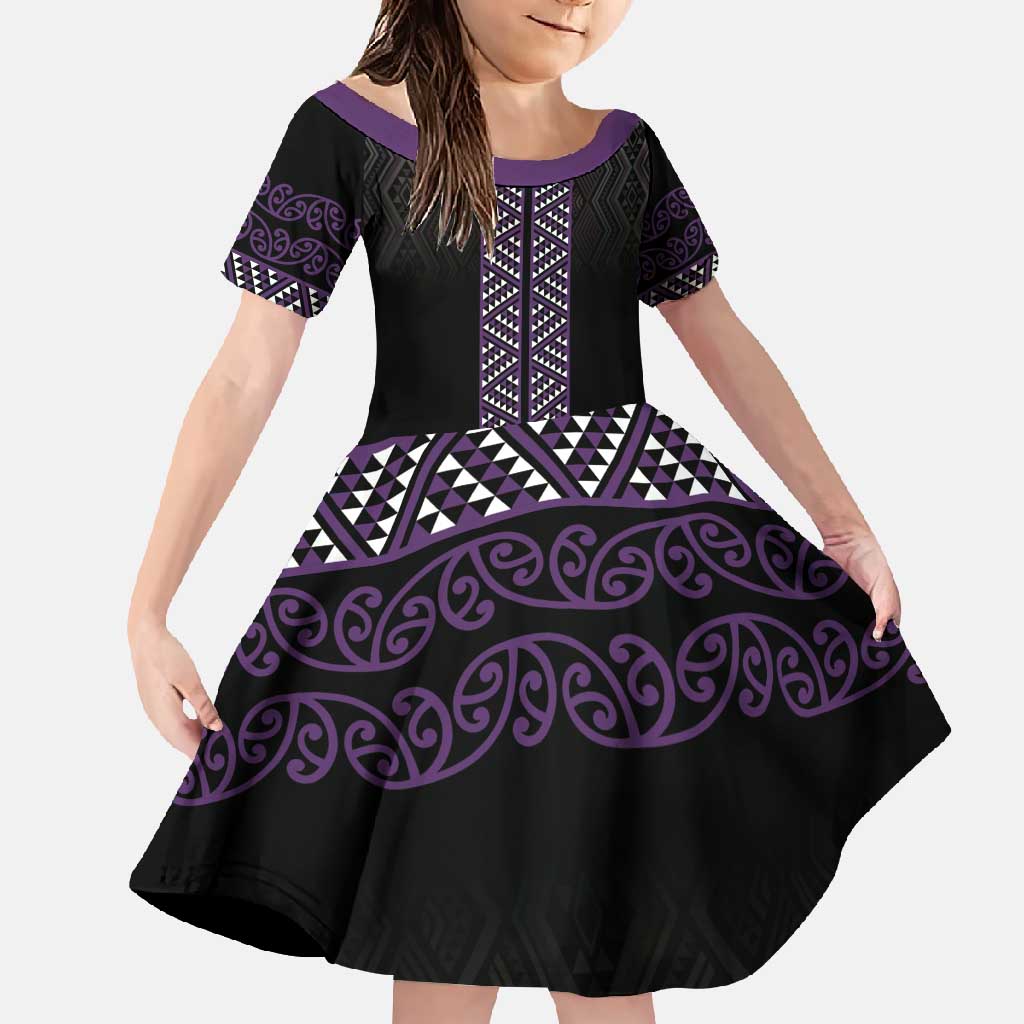 Maori Taniko Patterns Family Matching Mermaid Dress and Hawaiian Shirt Purple Niho Taniwha Mix Paatiki Motifs