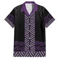 Maori Taniko Patterns Family Matching Off The Shoulder Long Sleeve Dress and Hawaiian Shirt Purple Niho Taniwha Mix Paatiki Motifs