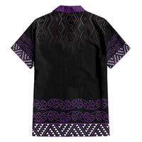 Maori Taniko Patterns Family Matching Off The Shoulder Long Sleeve Dress and Hawaiian Shirt Purple Niho Taniwha Mix Paatiki Motifs