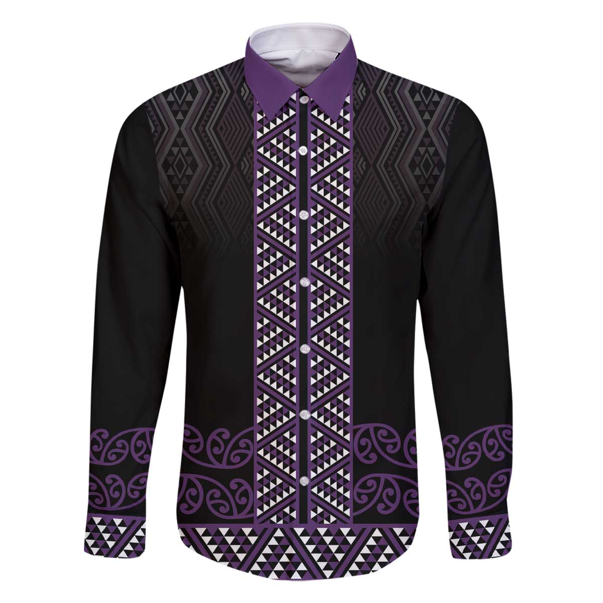 Maori Taniko Patterns Family Matching Off The Shoulder Long Sleeve Dress and Hawaiian Shirt Purple Niho Taniwha Mix Paatiki Motifs