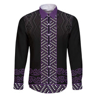 Maori Taniko Patterns Family Matching Off The Shoulder Long Sleeve Dress and Hawaiian Shirt Purple Niho Taniwha Mix Paatiki Motifs
