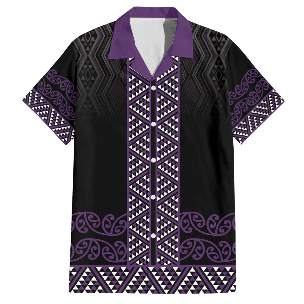 Maori Taniko Patterns Family Matching Off Shoulder Maxi Dress and Hawaiian Shirt Purple Niho Taniwha Mix Paatiki Motifs
