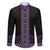 Maori Taniko Patterns Family Matching Off Shoulder Short Dress and Hawaiian Shirt Purple Niho Taniwha Mix Paatiki Motifs
