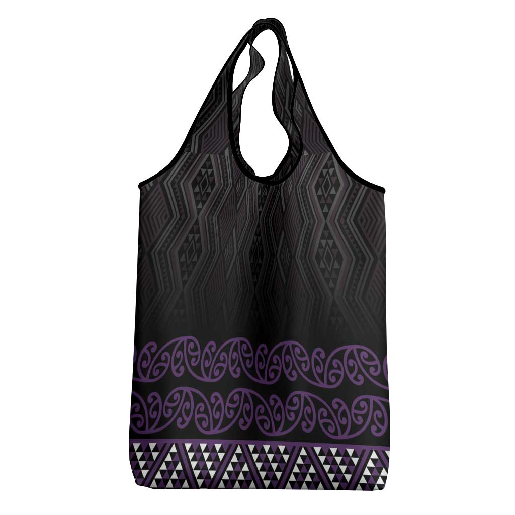 Maori Taniko Patterns Grocery Bag Purple Niho Taniwha Mix Paatiki Motifs