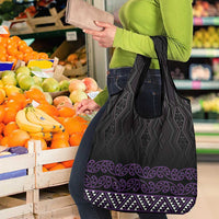 Maori Taniko Patterns Grocery Bag Purple Niho Taniwha Mix Paatiki Motifs