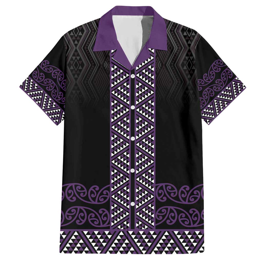 Maori Taniko Patterns Hawaiian Shirt Purple Niho Taniwha Mix Paatiki Motifs