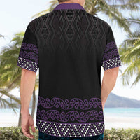 Maori Taniko Patterns Hawaiian Shirt Purple Niho Taniwha Mix Paatiki Motifs
