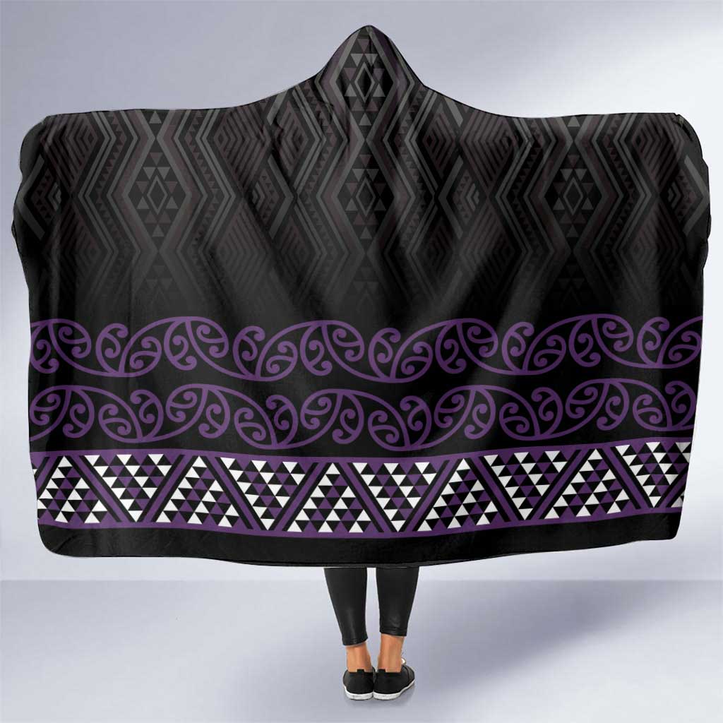 Maori Taniko Patterns Hooded Blanket Purple Niho Taniwha Mix Paatiki Motifs