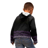 Maori Taniko Patterns Kid Hoodie Purple Niho Taniwha Mix Paatiki Motifs