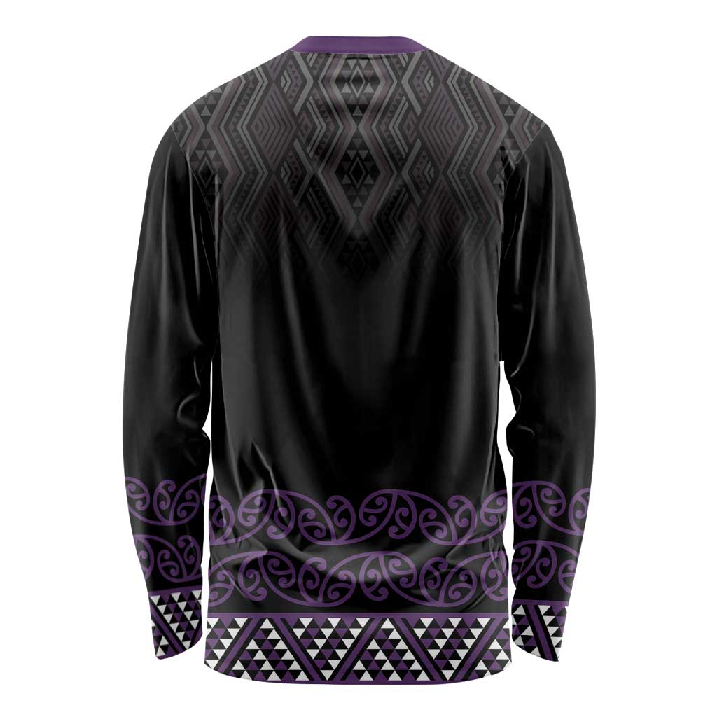 Maori Taniko Patterns Long Sleeve Shirt Purple Niho Taniwha Mix Paatiki Motifs LT7 - Polynesian Pride