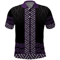 Maori Taniko Patterns Polo Shirt Purple Niho Taniwha Mix Paatiki Motifs