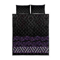 Maori Taniko Patterns Quilt Bed Set Purple Niho Taniwha Mix Paatiki Motifs