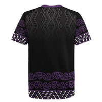 Maori Taniko Patterns Rugby Jersey Purple Niho Taniwha Mix Paatiki Motifs