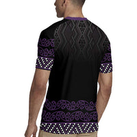 Maori Taniko Patterns Rugby Jersey Purple Niho Taniwha Mix Paatiki Motifs