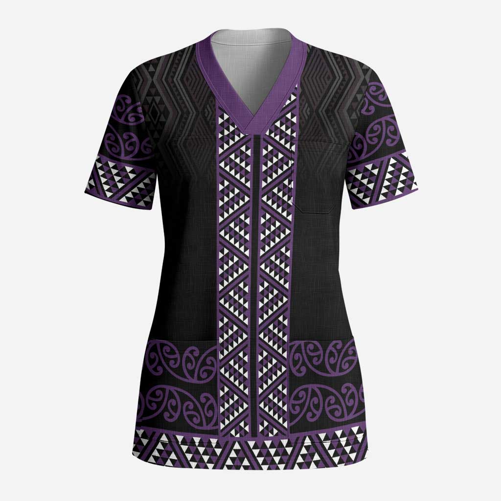 Maori Taniko Patterns Scrub Top Purple Niho Taniwha Mix Paatiki Motifs LT7 Adult Purple - Polynesian Pride