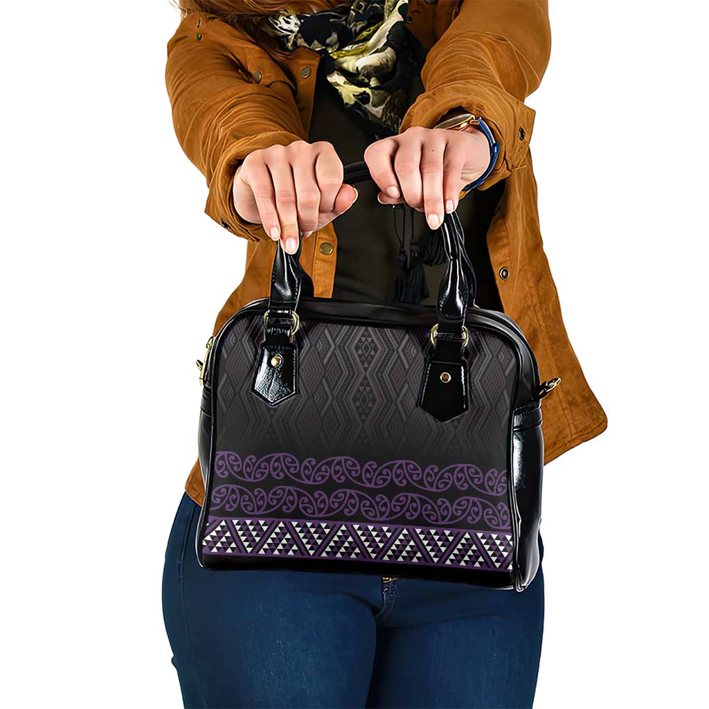Maori Taniko Patterns Shoulder Handbag Purple Niho Taniwha Mix Paatiki Motifs LT7 One Size Purple - Polynesian Pride