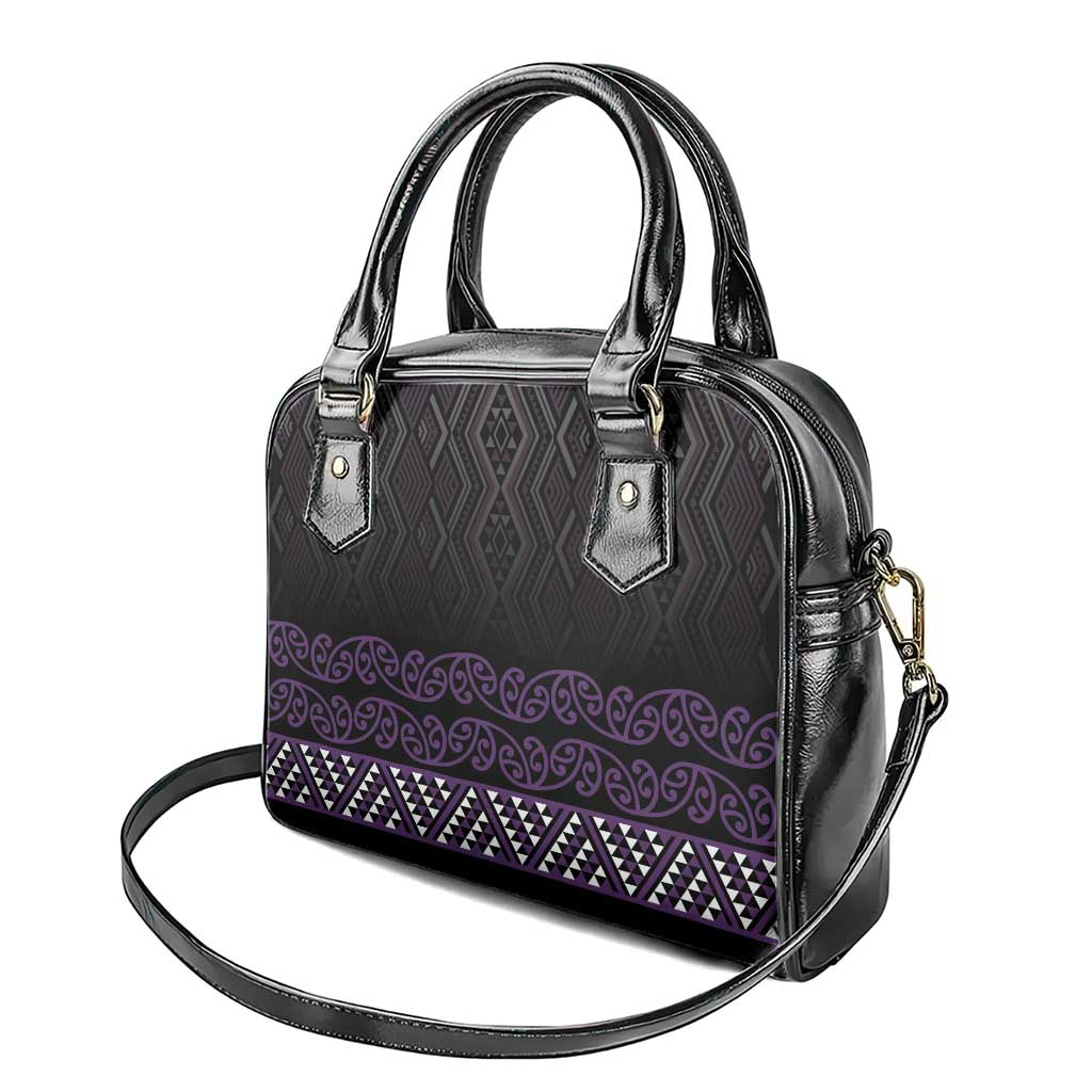 Maori Taniko Patterns Shoulder Handbag Purple Niho Taniwha Mix Paatiki Motifs