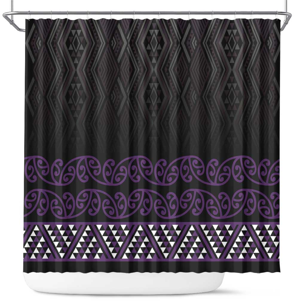 Maori Taniko Patterns Shower Curtain Purple Niho Taniwha Mix Paatiki Motifs LT7 Purple - Polynesian Pride