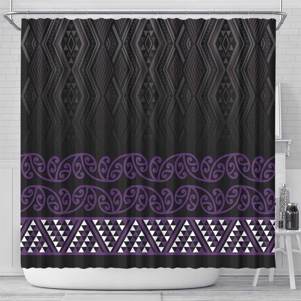 Maori Taniko Patterns Shower Curtain Purple Niho Taniwha Mix Paatiki Motifs LT7 - Polynesian Pride