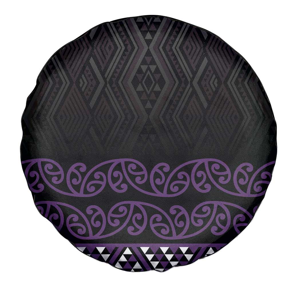 Maori Taniko Patterns Spare Tire Cover Purple Niho Taniwha Mix Paatiki Motifs