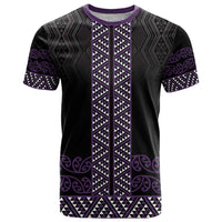Maori Taniko Patterns T Shirt Purple Niho Taniwha Mix Paatiki Motifs