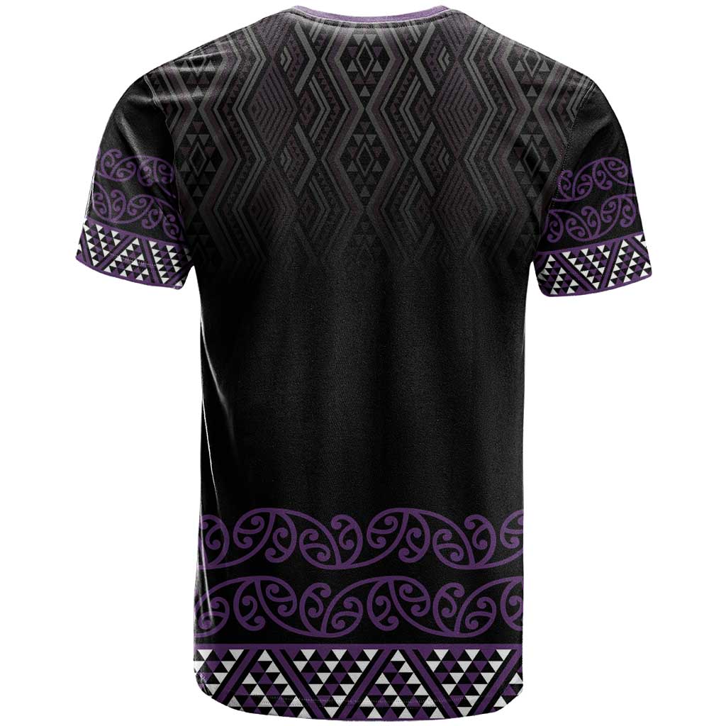 Maori Taniko Patterns T Shirt Purple Niho Taniwha Mix Paatiki Motifs