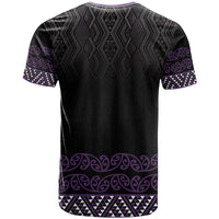 Maori Taniko Patterns T Shirt Purple Niho Taniwha Mix Paatiki Motifs