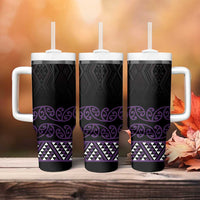 Maori Taniko Patterns Tumbler With Handle Purple Niho Taniwha Mix Paatiki Motifs